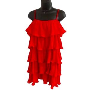 Red Holiday Christmas Tiered Ruffle Party Vintage Mini Dress Y2K